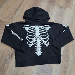 Gap Kids Skeleton Hoodie Black White Rib Cage Graphic Pullover Sweatshirt M 8-9